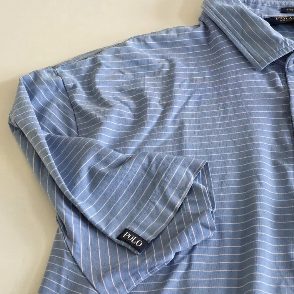 Polo Golf Ralph Lauren Stretch Lisle Polo Shirt Men Size XL Blue Pink Stripes SS